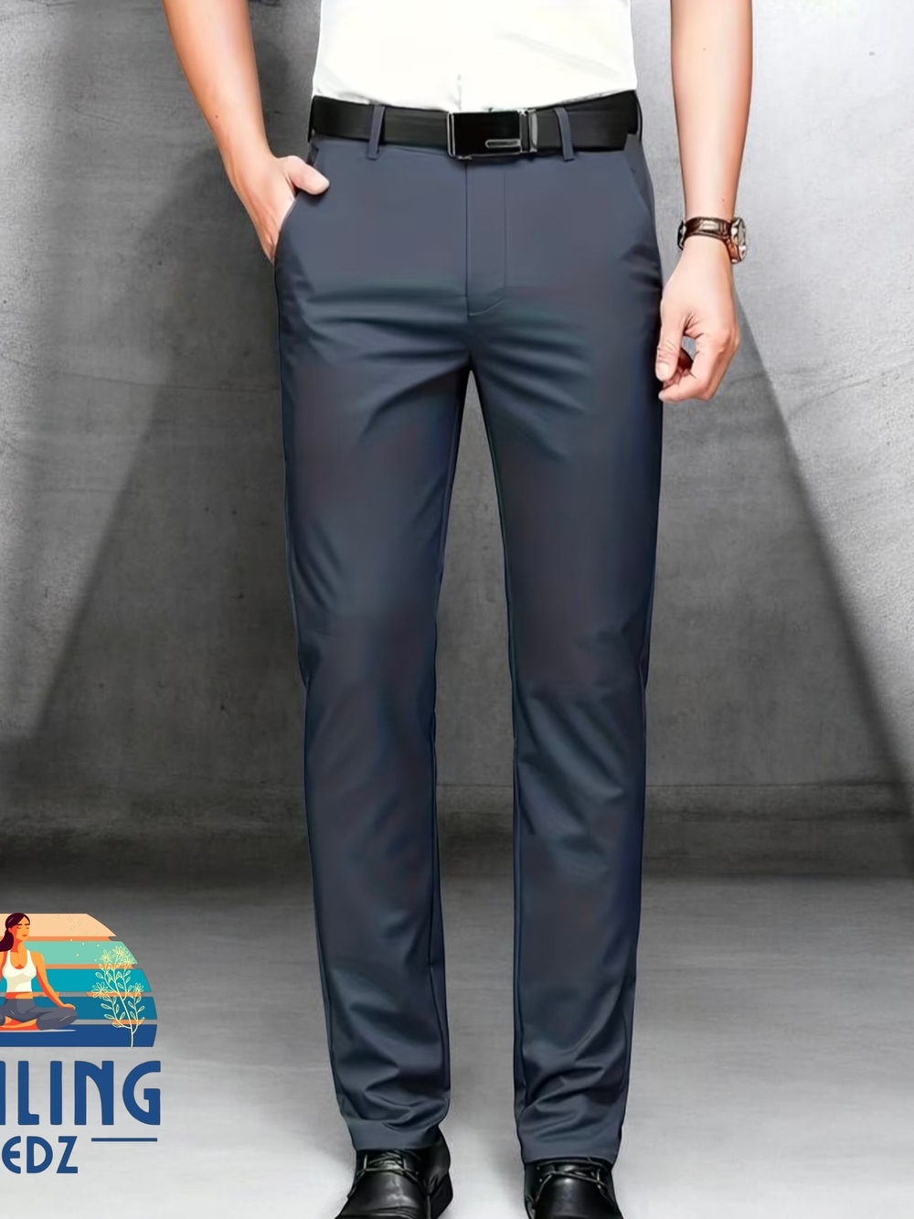 Men's 32 Waist Gray High-elasticity Anti-wrinkle Straight-leg Dress Pants